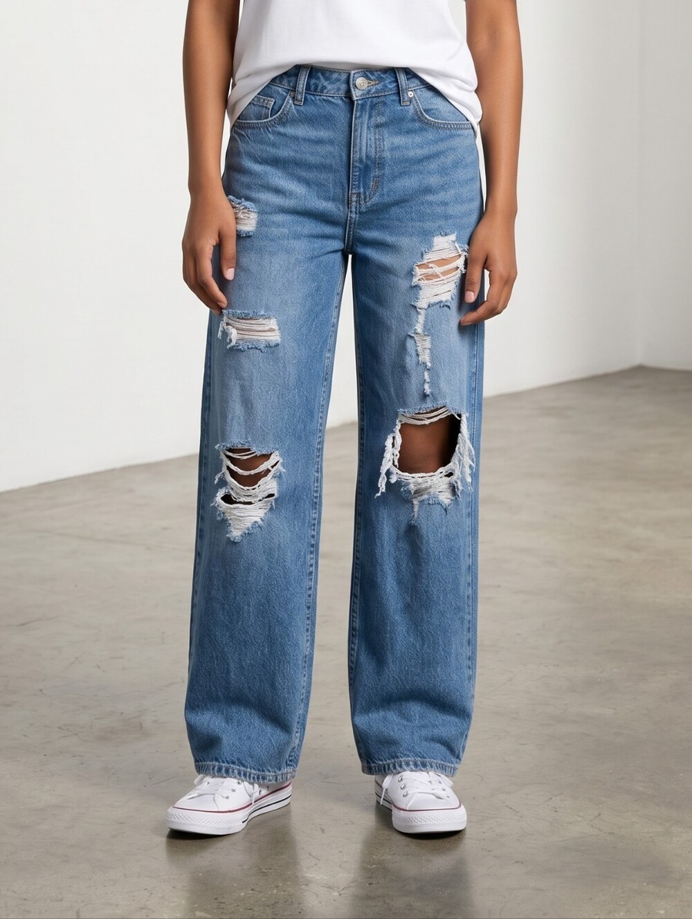 Indigo Rein Blue Ripped Wide-Leg Jeans